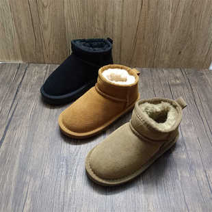 皮毛一体真皮断码童鞋2025年冬季新款圆头儿童磨砂皮周冬雨雪地靴