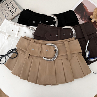 设计感辣妹低腰显瘦百褶裙半身裙短裙a字裙防走光裙配腰带女夏季