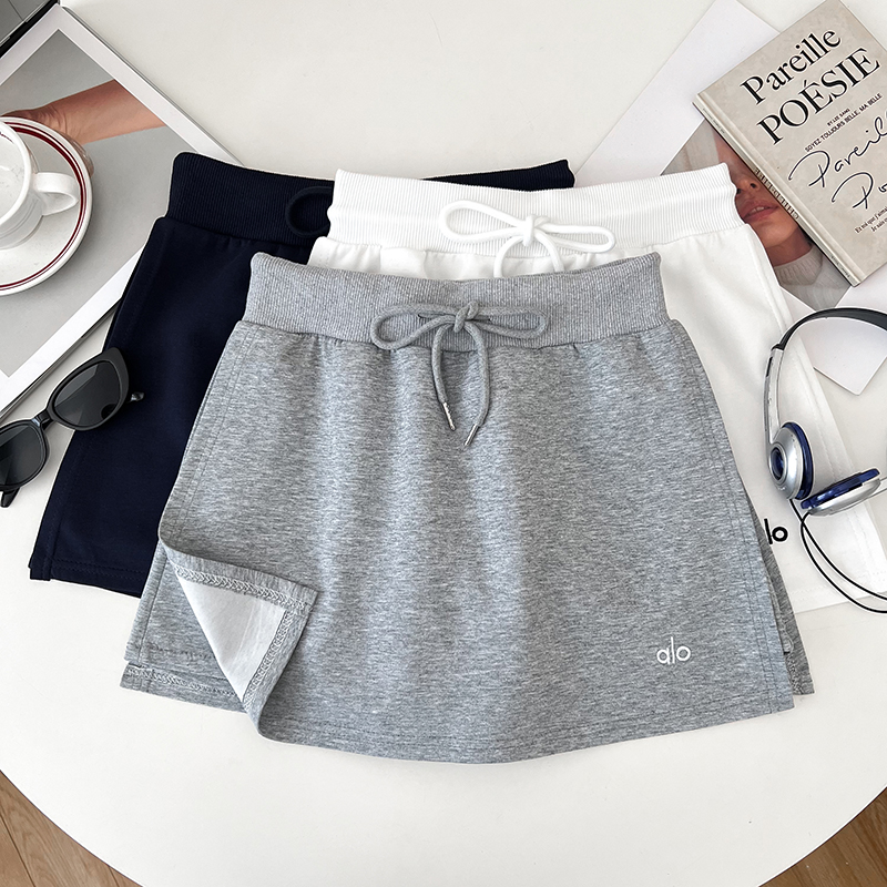 韩版休闲百搭刺绣字母抽绳高腰显瘦开叉半身裙防走光短裙a字裙女