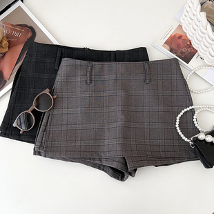 复古气质百搭格纹高腰显瘦开叉西装半身裙防走光短裙裤裙包臀裙女