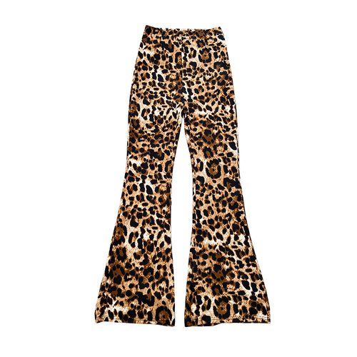 European and American-style sexy fashion versatile leopard-print high-waisted slimming slightly flared wide-leg casual pants women's trousers