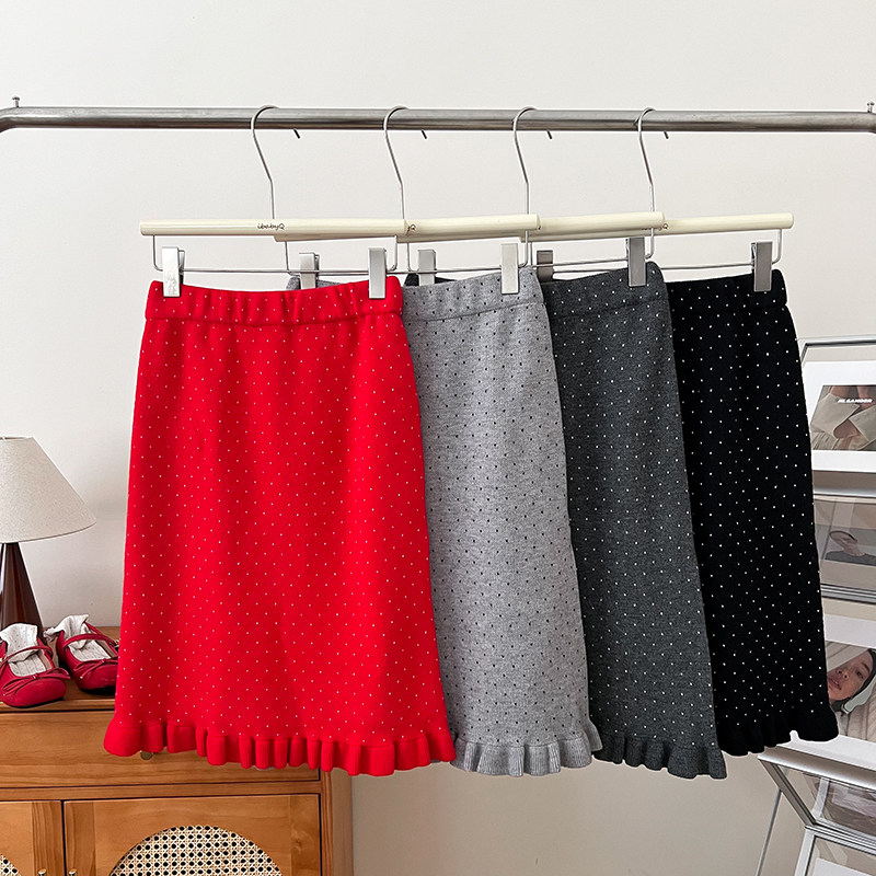 复古甜美减龄波点印花高腰显瘦木耳边针织半身裙包臀裙女秋冬新款,女装/女士精品,半身裙,淘宝优惠券,粉丝福利购,淘宝优惠卷