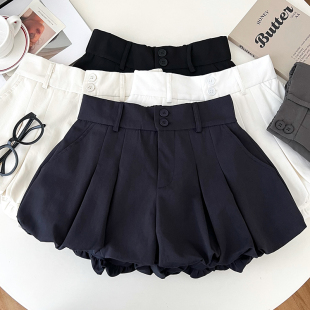 热裤 韩版 蓬蓬裤 休闲裤 女 设计感甜美减龄两粒扣高腰显瘦花苞短裤