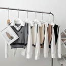 衬衫 休闲假两件长袖 拼接刺绣针织马甲背心上衣女 学院风时尚 韩版