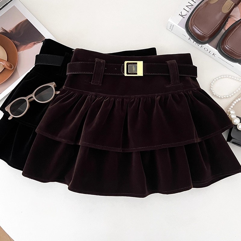 金丝绒高腰显瘦半身裙蛋糕裙