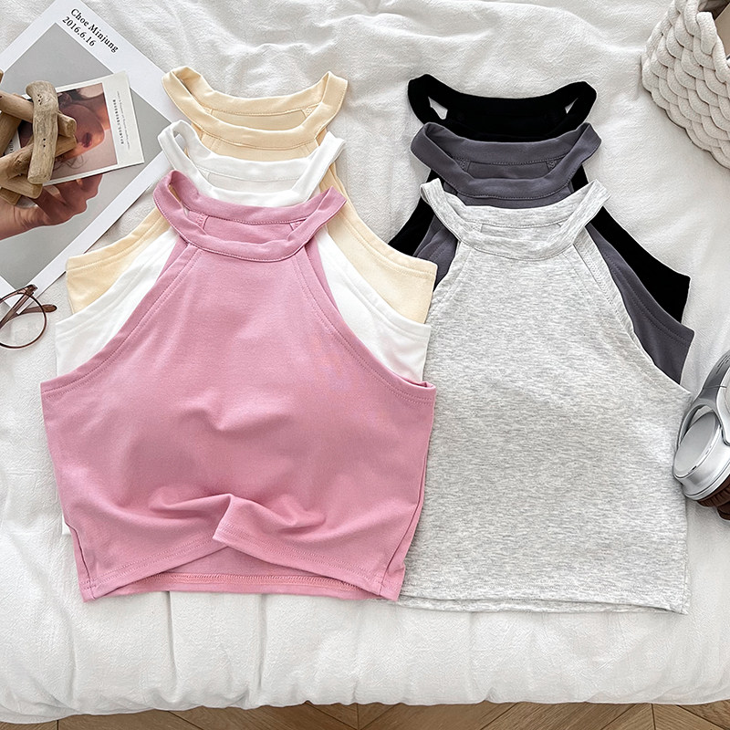 设计感时尚百搭挂脖修身显瘦短款吊带背心内搭打底衫上衣女带胸垫,女装/女士精品,背心吊带,淘宝优惠券,粉丝福利购,淘宝优惠卷