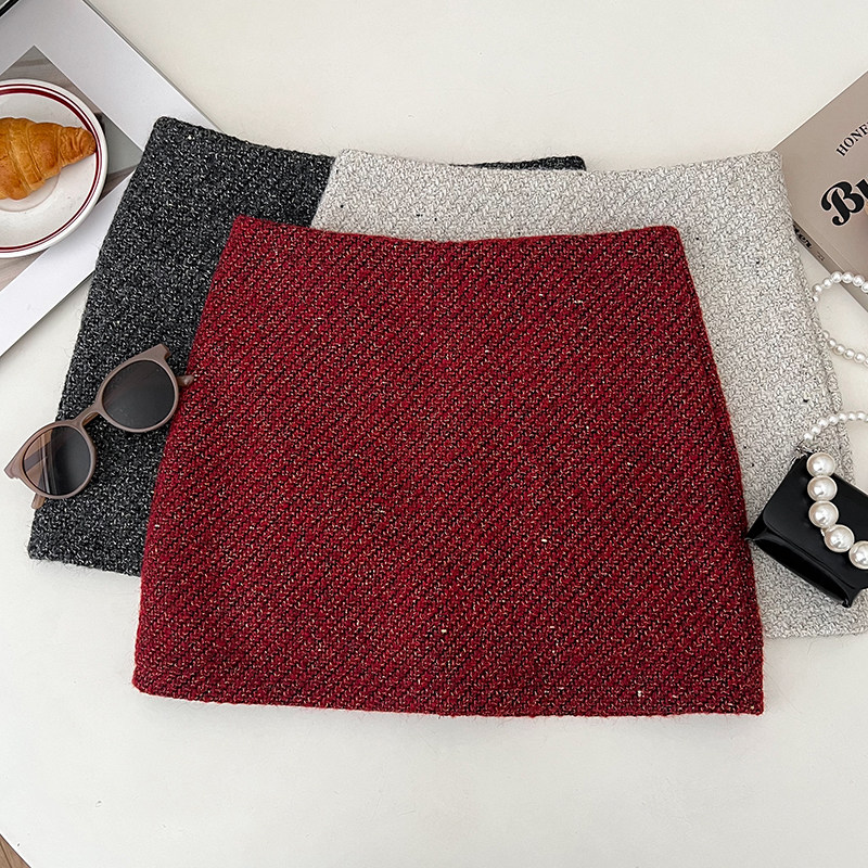 小香风粗花呢红色高腰显瘦半身裙防走光短裙包臀裙a字裙女秋冬,女装/女士精品,半身裙,淘宝优惠券,粉丝福利购,淘宝优惠卷