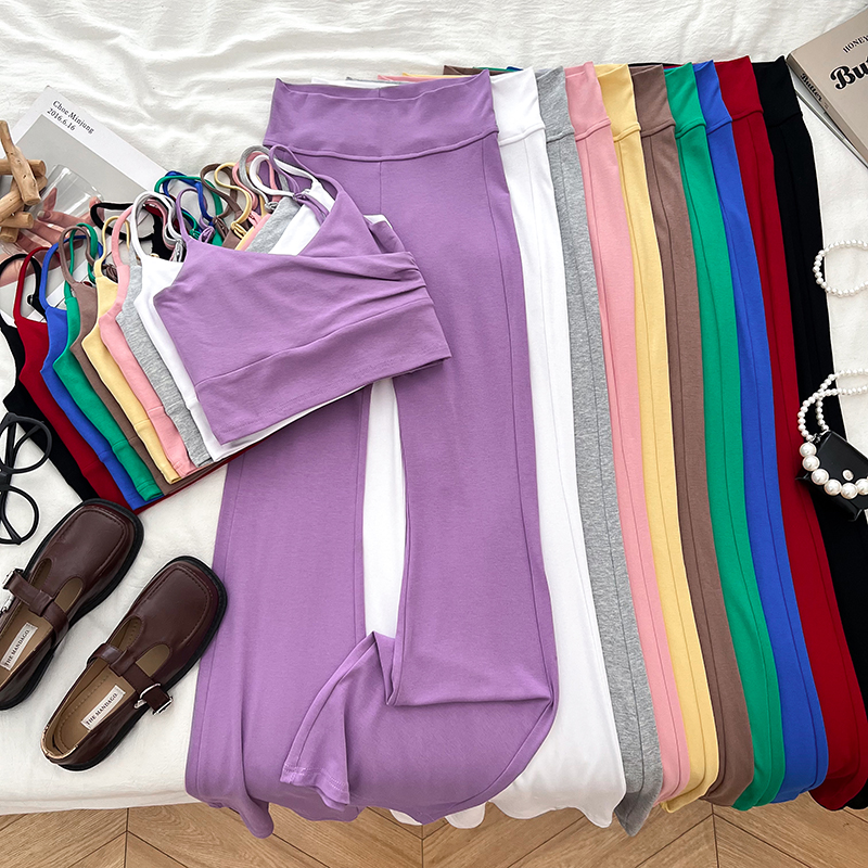 v领交叉吊带背心休闲裤女