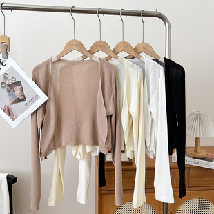 新款 基础百搭纯色针织短款 女夏季 小披肩外披小外套上衣开衫 长袖