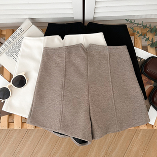 阔腿裤 外穿a字裤 休闲裤 热裤 女秋冬 靴裤 不规则高腰显瘦毛呢短裤