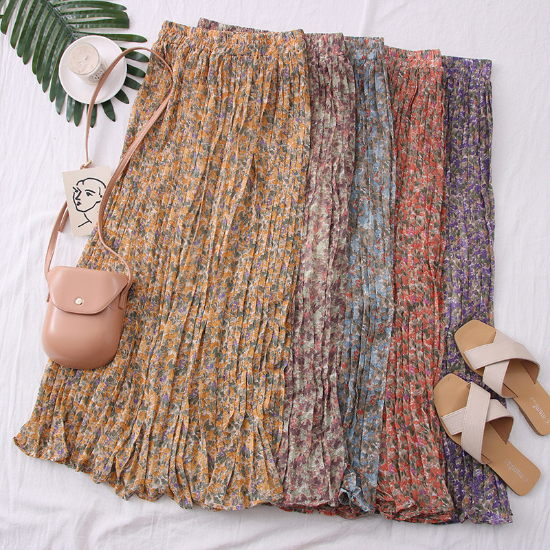 2020夏季新款複古百搭碎花印花高腰顯瘦中長款雪紡半身裙百褶裙女在類目 女裝/女士精品, 半身裙中 - 來自Buy2taobao.com提供專業的淘寶代購服務