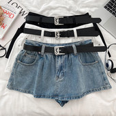 复古辣妹时尚 百搭高腰显瘦牛仔超短裙半身裙防走光a字裙女配皮带