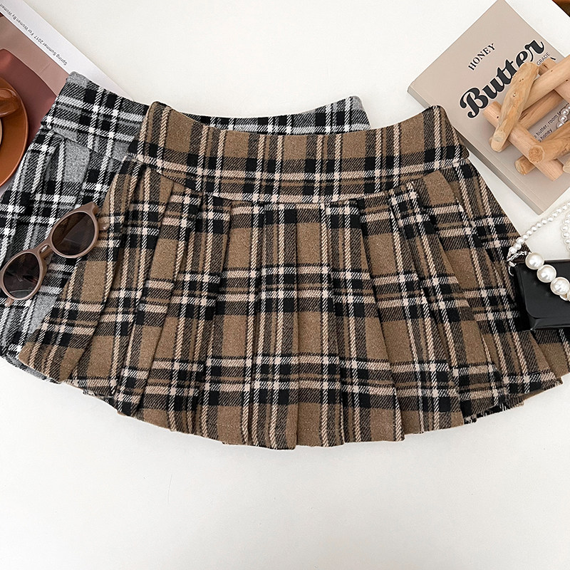 韩版学院风加厚毛呢高腰显瘦格纹半身裙防走光短裙百褶裙a字裙女,女装/女士精品,半身裙,淘宝优惠券,粉丝福利购,淘宝优惠卷