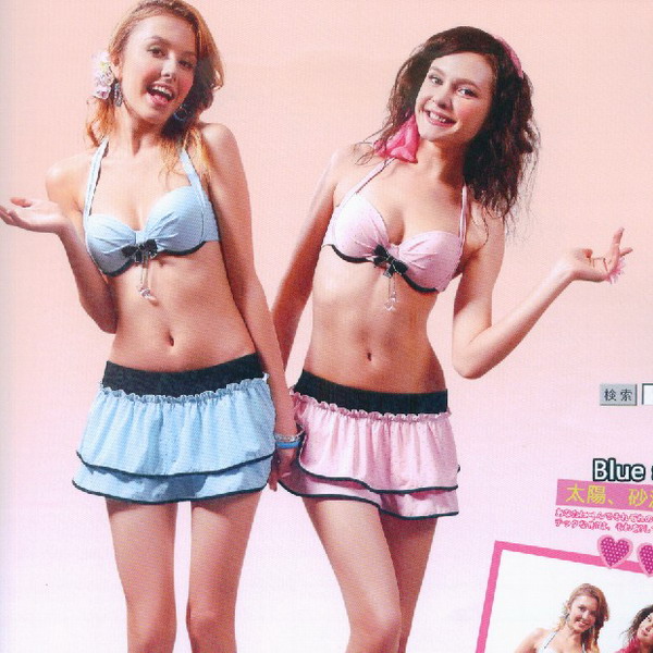 清仓品牌正品华黛思游泳衣女钢托小胸聚拢比基尼裙92305蓝92303粉