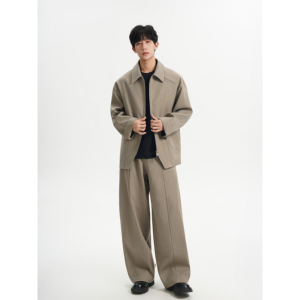 2026春夏新款高级感翻领夹克外套男韩版短款休闲套装F655-P95图片