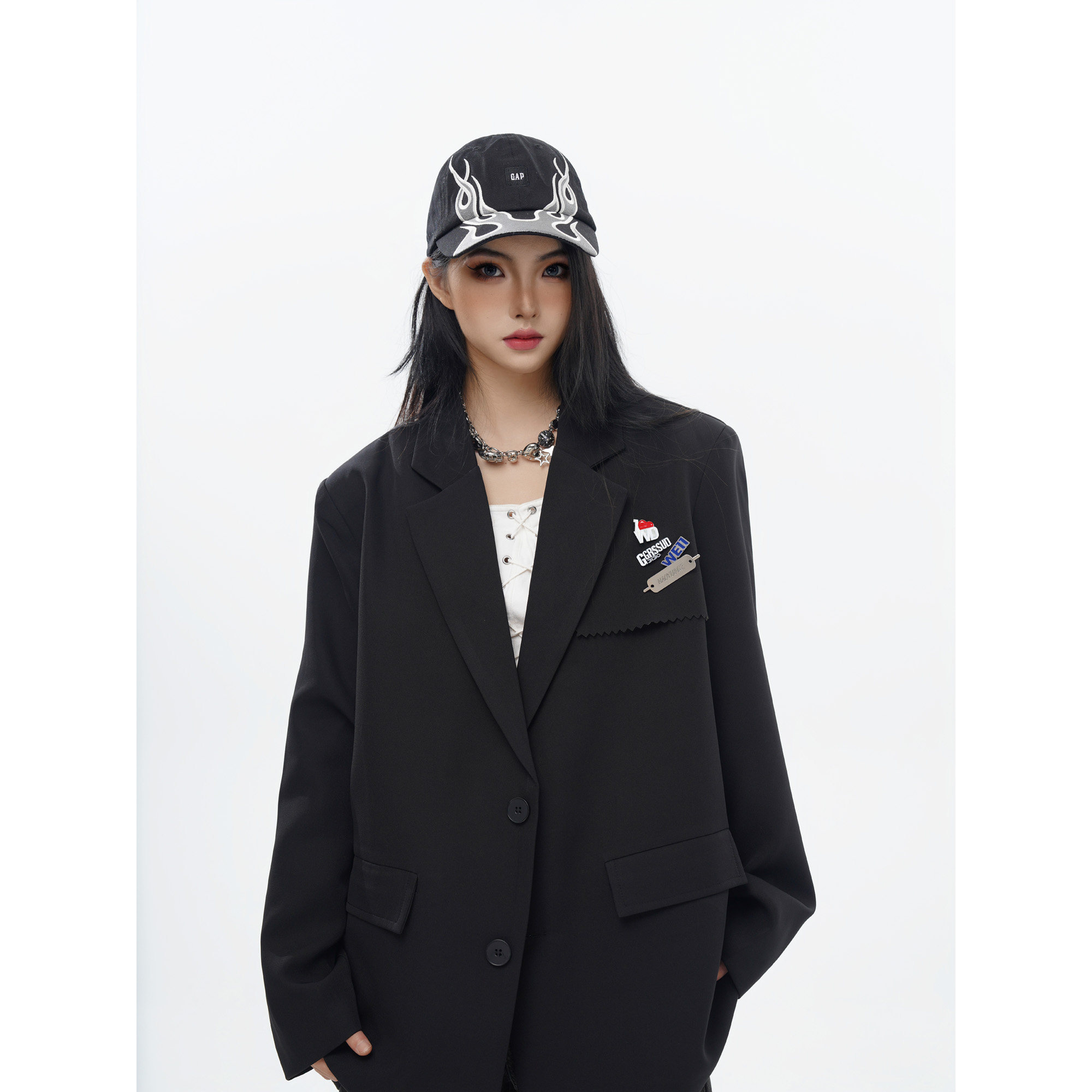 直播款中性风男女宽松四芒星设计小西装百搭西服F189-P95，男装西服套装，电商A152