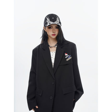 直播款 中性风男女宽松四芒星设计小西装百搭西服 F189-P95