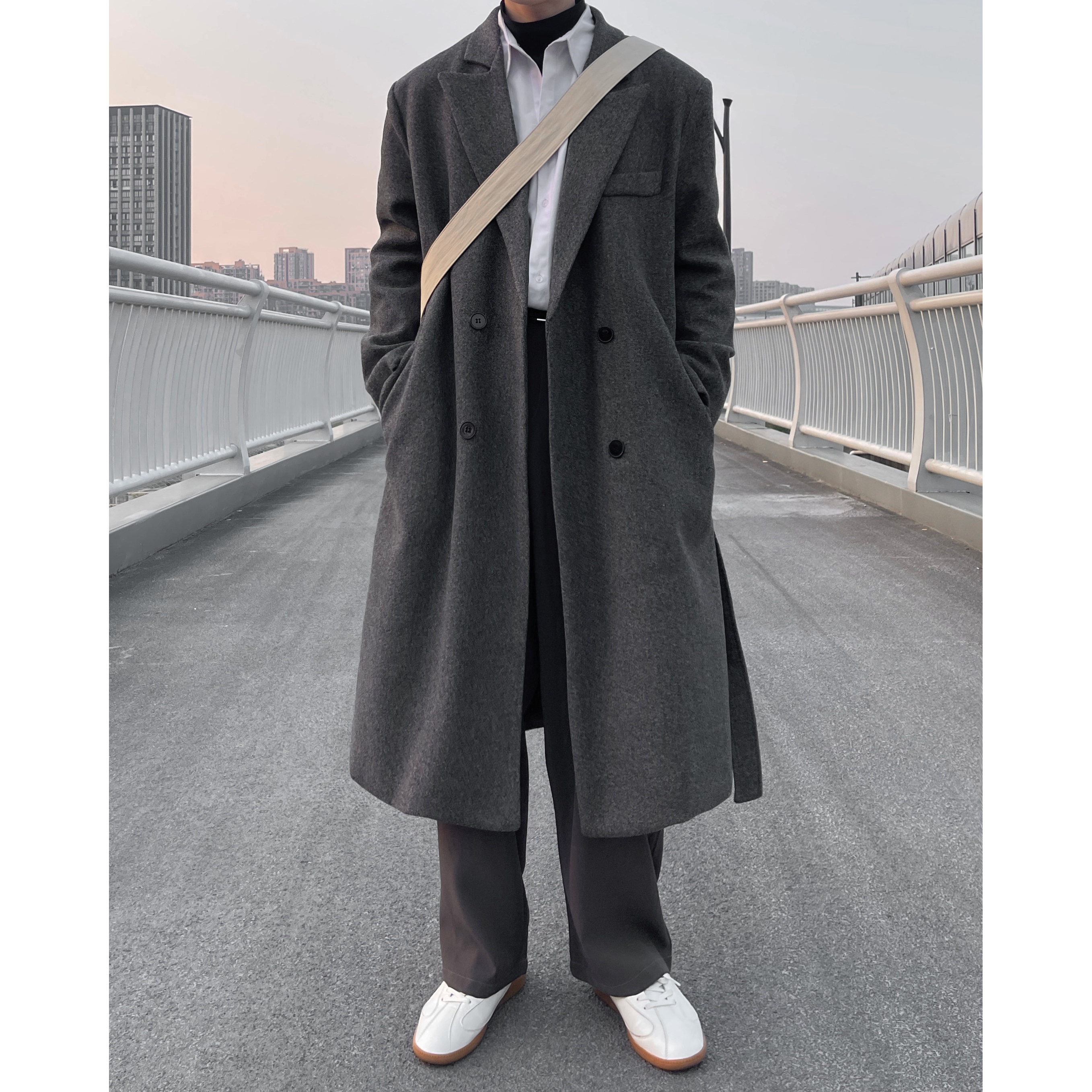 韩版毛呢大衣垫肩男冬季加厚过膝长款英伦风衣外套F381-P128,男装风衣,电商A152