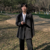 高级感西装外套男春秋垫肩oversize黑色休闲小西服F505-P110，男装西服套装，电商A152