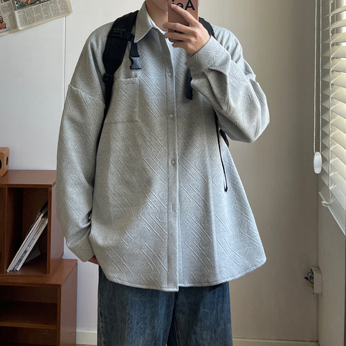 男士衬衫潮流宽松春装长袖衬衣港风开衫chic休闲翻领纯色CS73-P55