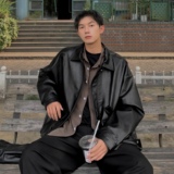 机车风皮夹克男ins港风宽松皮衣服秋季潮牌高街外套大码PY15-P105，男装夹克，电商A152
