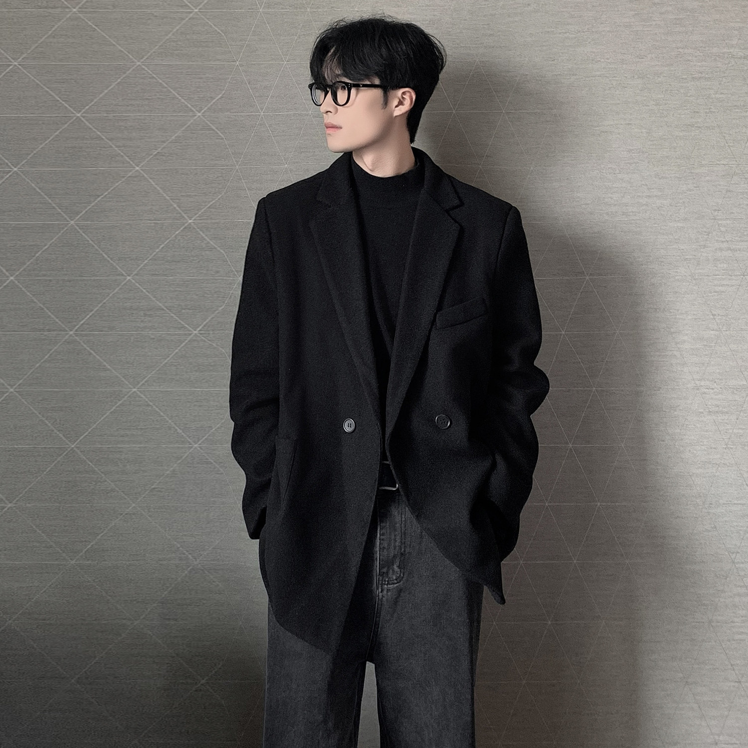 毛呢大衣男短款加厚垫肩西装宽松韩版外套大码F358-P108，男装西服套装，电商A152