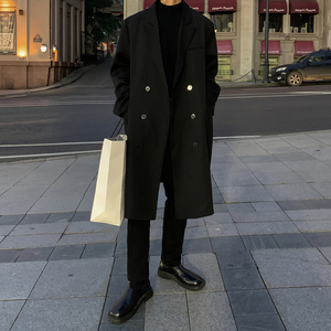 直播款宽松中长款过膝薄款风衣cos春秋季帅气垫肩西服男生F353图片