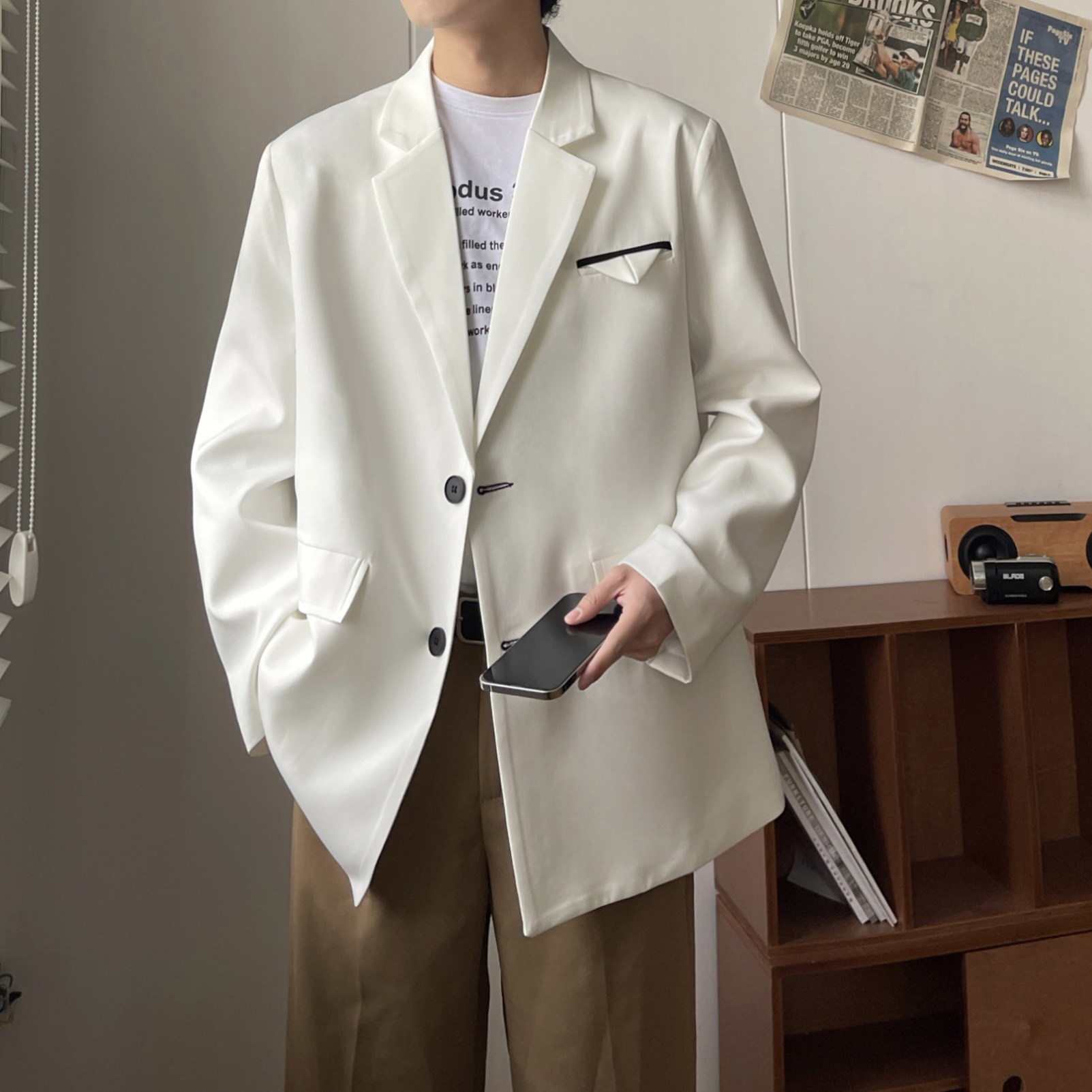 春秋季韩版小西装外套黑色oversize痞帅潮男士休闲西服XF131-P95,男装西服套装,电商A152