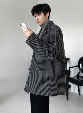 冬季毛呢大衣男韩版短款加厚宽松呢子外套黑色西装F314-P108