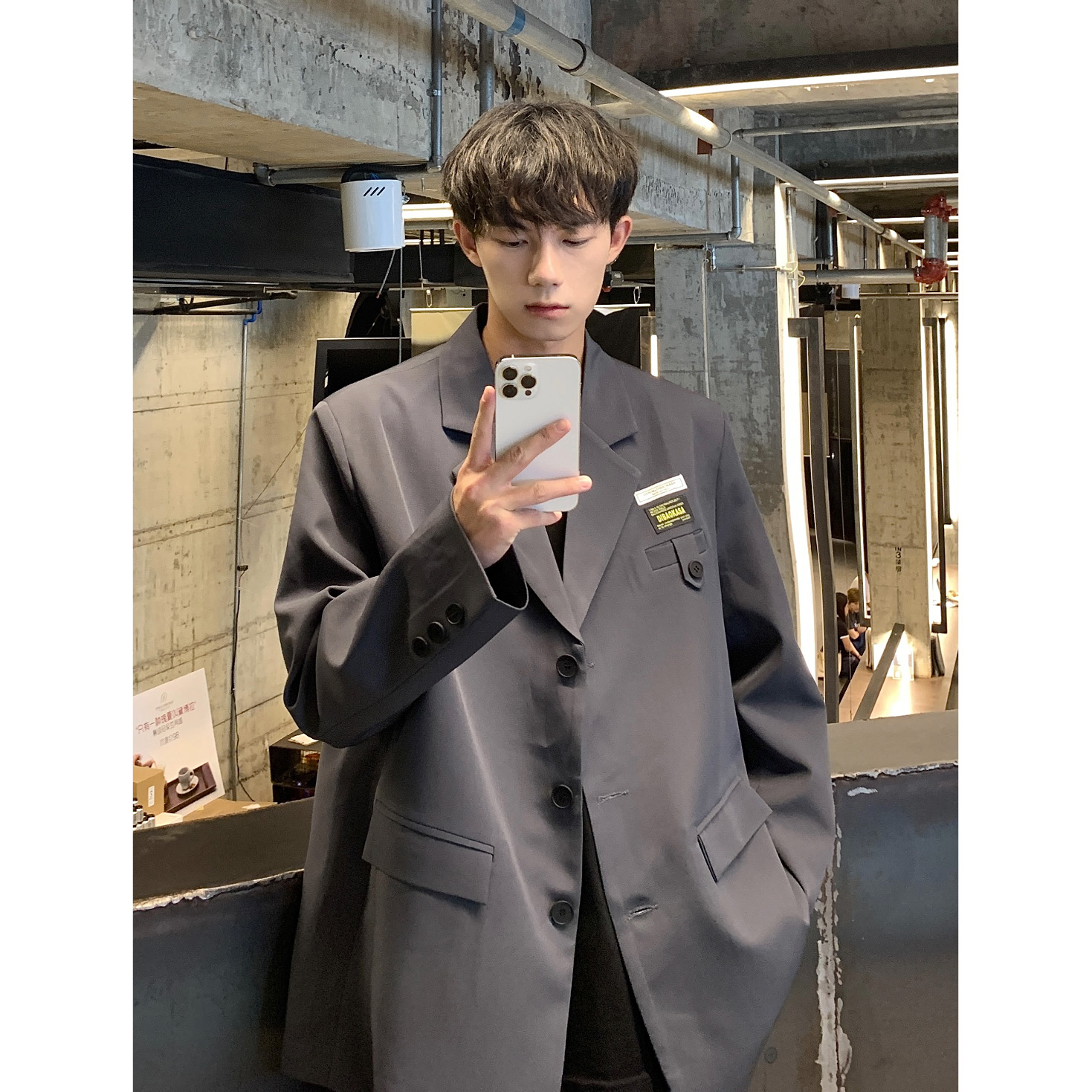 秋高级感炸街男装ins痞帅西服男休闲小西装外套oversizeF107-P95