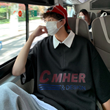 翻领polo衫短袖T恤男生夏季美式复古ins纯白半袖体恤PL03-P45，男装T恤，电商A152