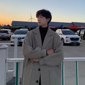 毛呢大衣男秋冬季港风外套男士宽松加厚中长款呢子风衣F266-P108，男装风衣，电商A152