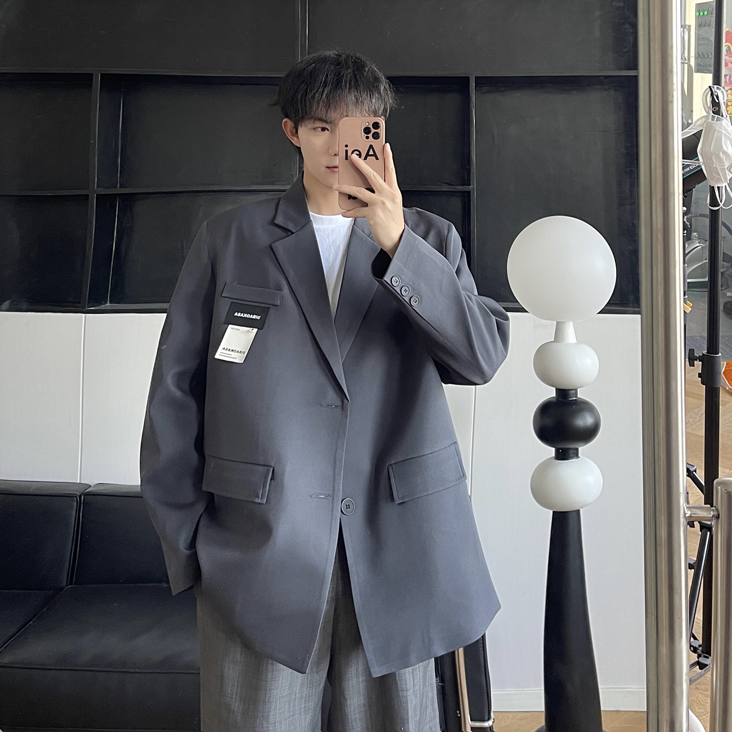 西服外套男休闲宽松oversizeins港风潮流百搭上衣小西装XF120-P95图片