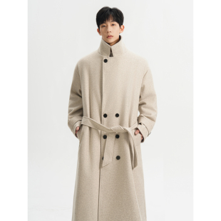 风衣F779 宽松双排扣中长款 P138 加厚毛呢大衣男韩版 直播爆款