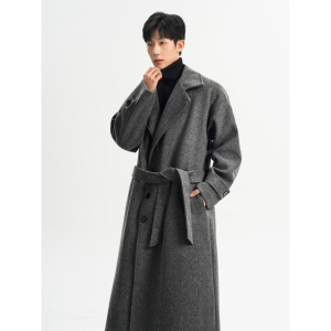 直播  加厚毛呢大衣男韩版宽松双排扣中长款风衣F779-P138图片