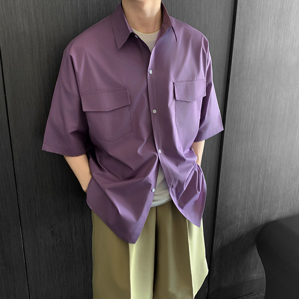 现货直播款夏季男士短袖衬衫韩版港风大码衬衣免烫CS205-P48控68,男装T恤,电商A152