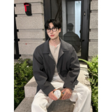 高级感翻领夹克外套男韩版西装美式短款休闲风衣F328-P98128，男装风衣，电商A152