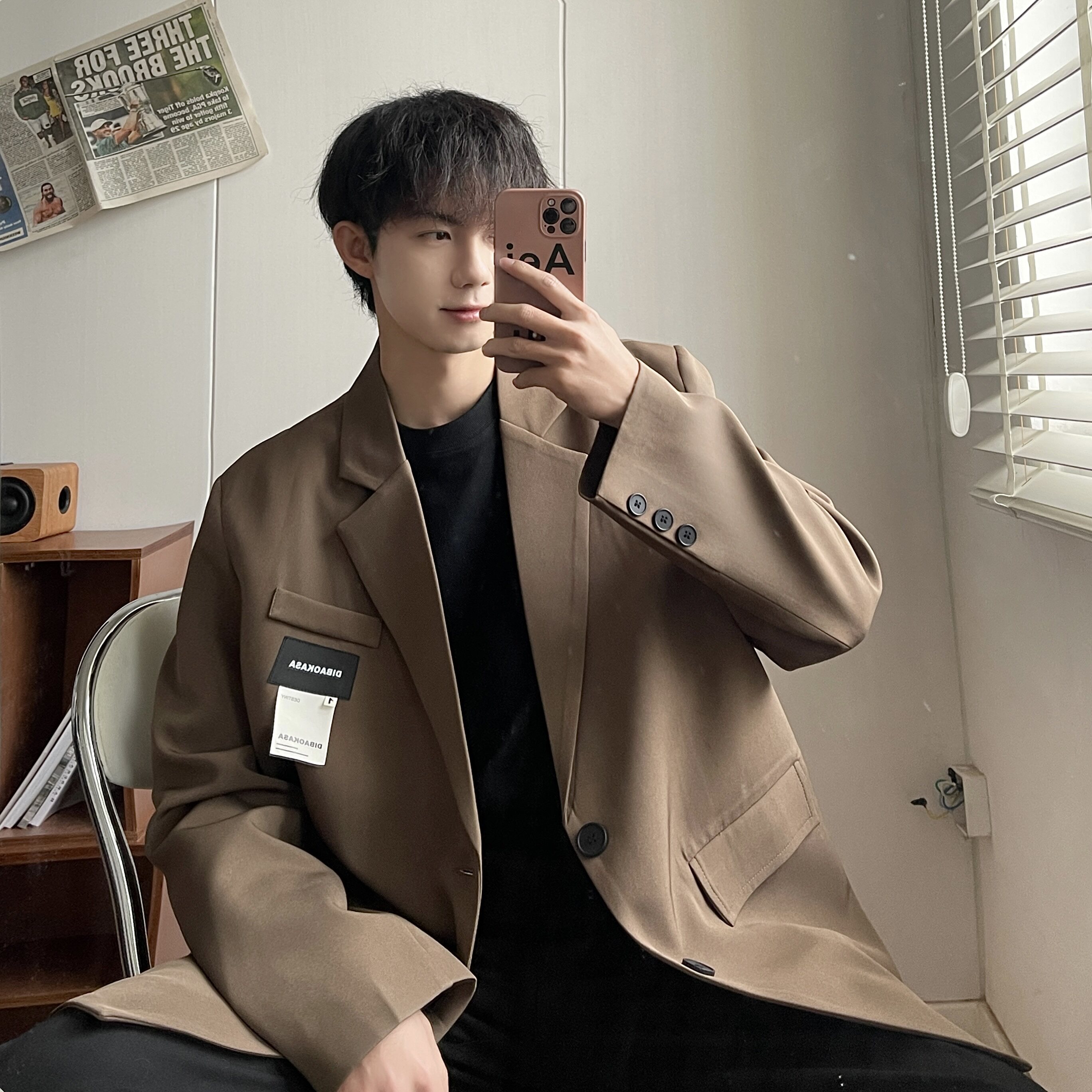 西服外套男休闲宽松oversizeins港风潮流百搭上衣小西装XF120-P95,男装西服套装,电商A152