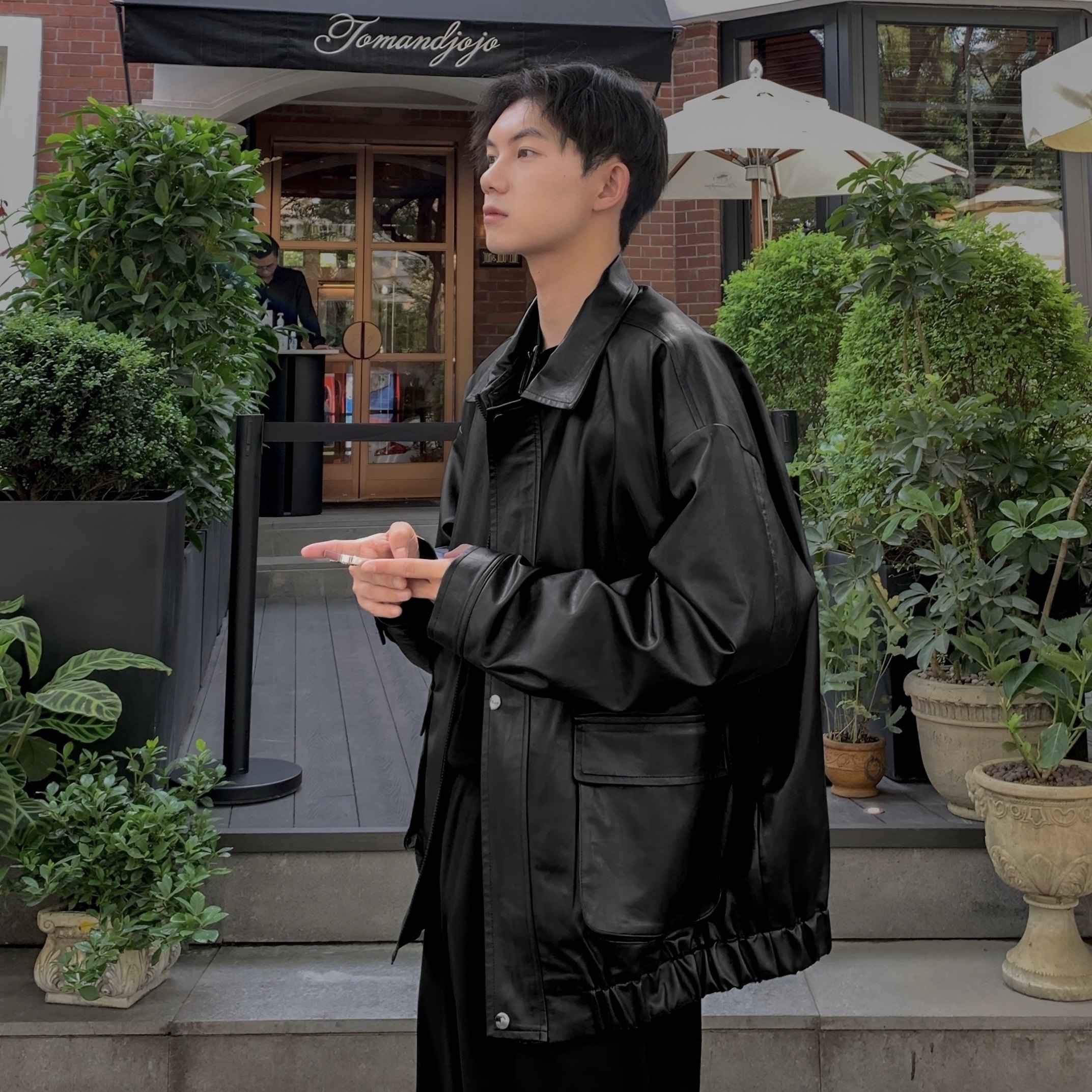 机车风皮夹克男ins港风宽松皮衣服秋季潮牌高街外套大码PY15-P105,男装夹克,电商A152