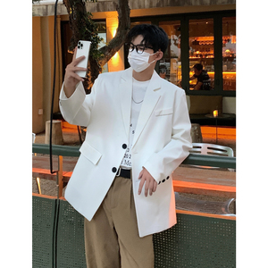 白色外套高级感炸街西装男oversize港风休闲小西服大码F130-P95图片