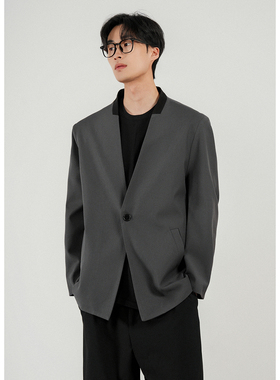 2025春装新款韩版宽松小西装男垫肩休闲男生西服外套无领F386-P98