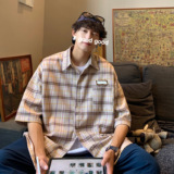 格子衬衫男短袖夏季ins港风痞帅小众日系情侣衬衣大码CS60-P45，男装T恤，电商A152