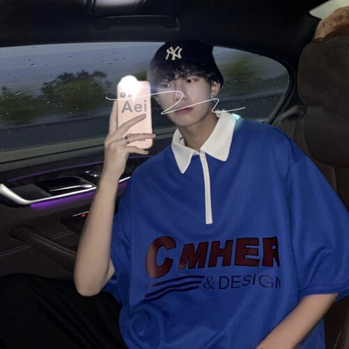 翻领polo衫短袖男生夏季美式复古