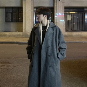 毛呢大衣男秋冬加厚风衣韩版过膝大衣外套双排扣F336-P128,男装风衣,电商A152