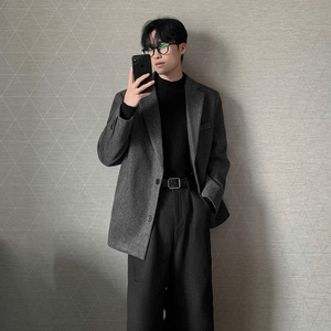 毛呢大衣男韩版宽松垫肩小西装西服外套F359-P108图片