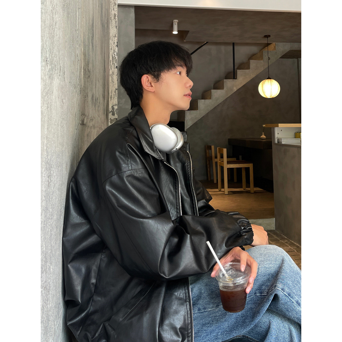 皮衣外套男oversize美式复古痞帅高级感炸街pu皮夹克男款PY13-P95,男装夹克,电商A152