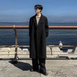 韩版毛呢大衣垫肩男冬季加厚过膝长款英伦风衣外套F381-P128，男装风衣，电商A152