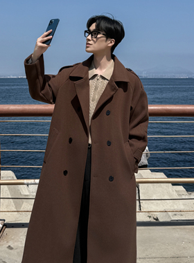 F395特P105长款毛呢大衣男过膝长款风衣加厚外套大码