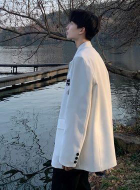 韩版高级感小西装外套黑色oversize痞帅潮男士休闲西服XF120-P95