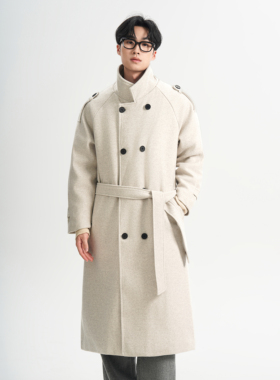 F395特P105盗图投诉 男生中长款毛呢大衣过膝风衣双排扣